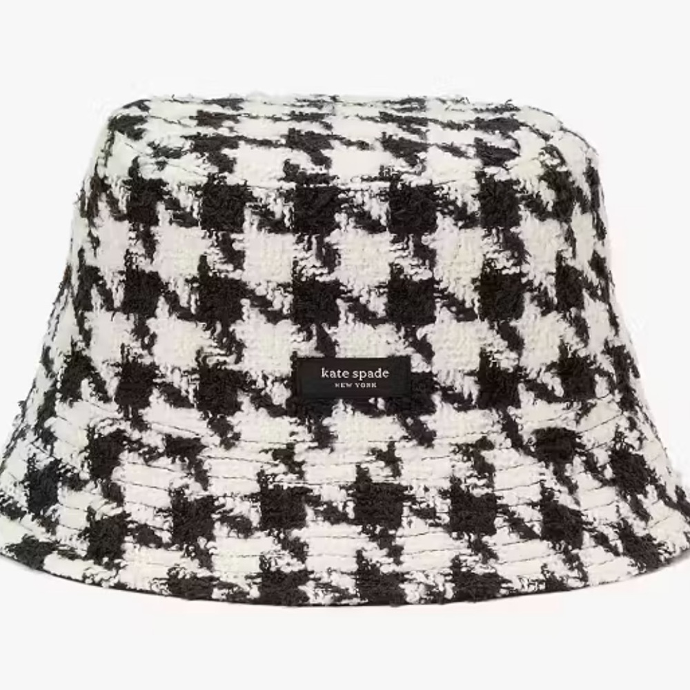 Kate Spade Houndstooth Tweed Bucket Hat nwt in packaging